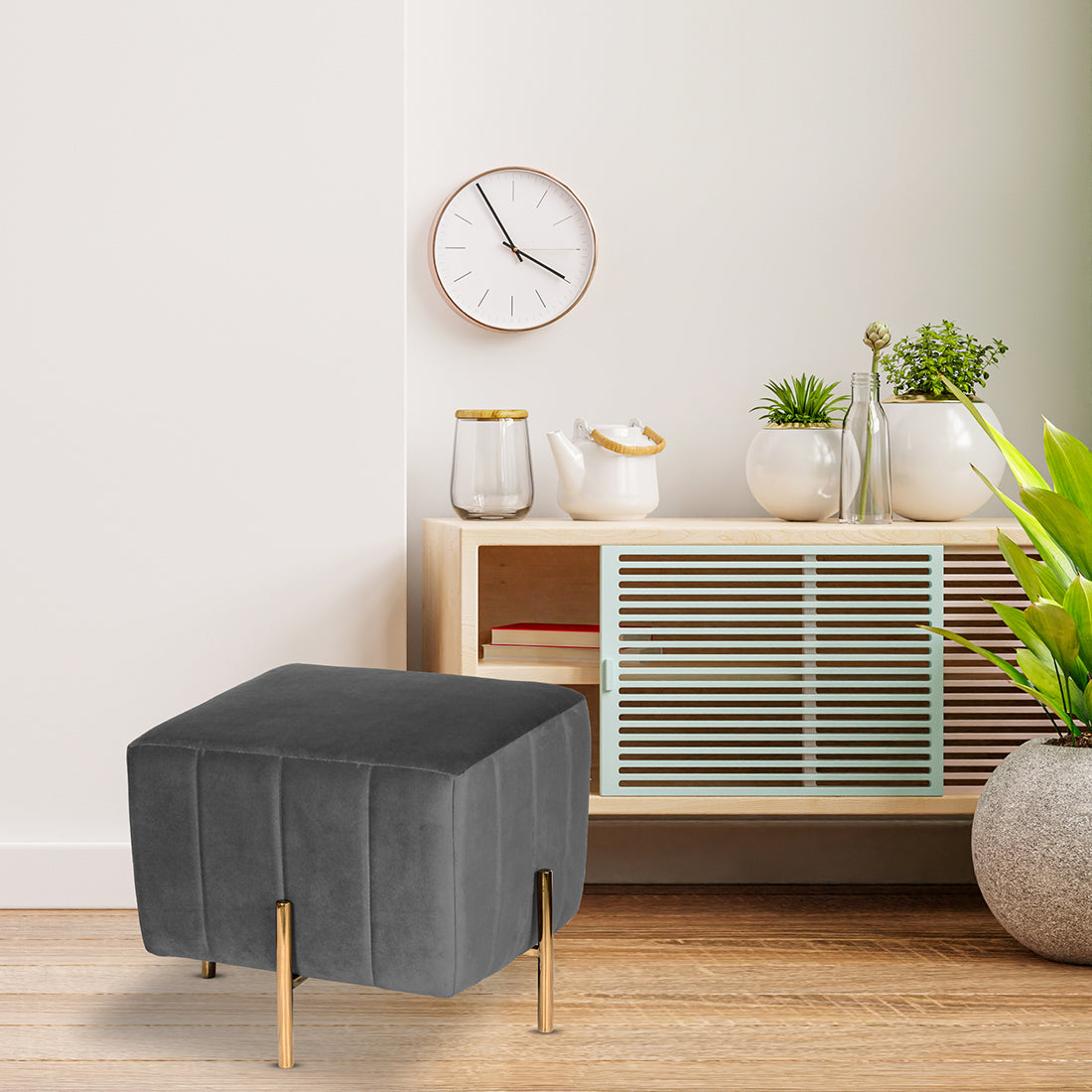 Square Gold Ottoman Stainless Steel In Grey