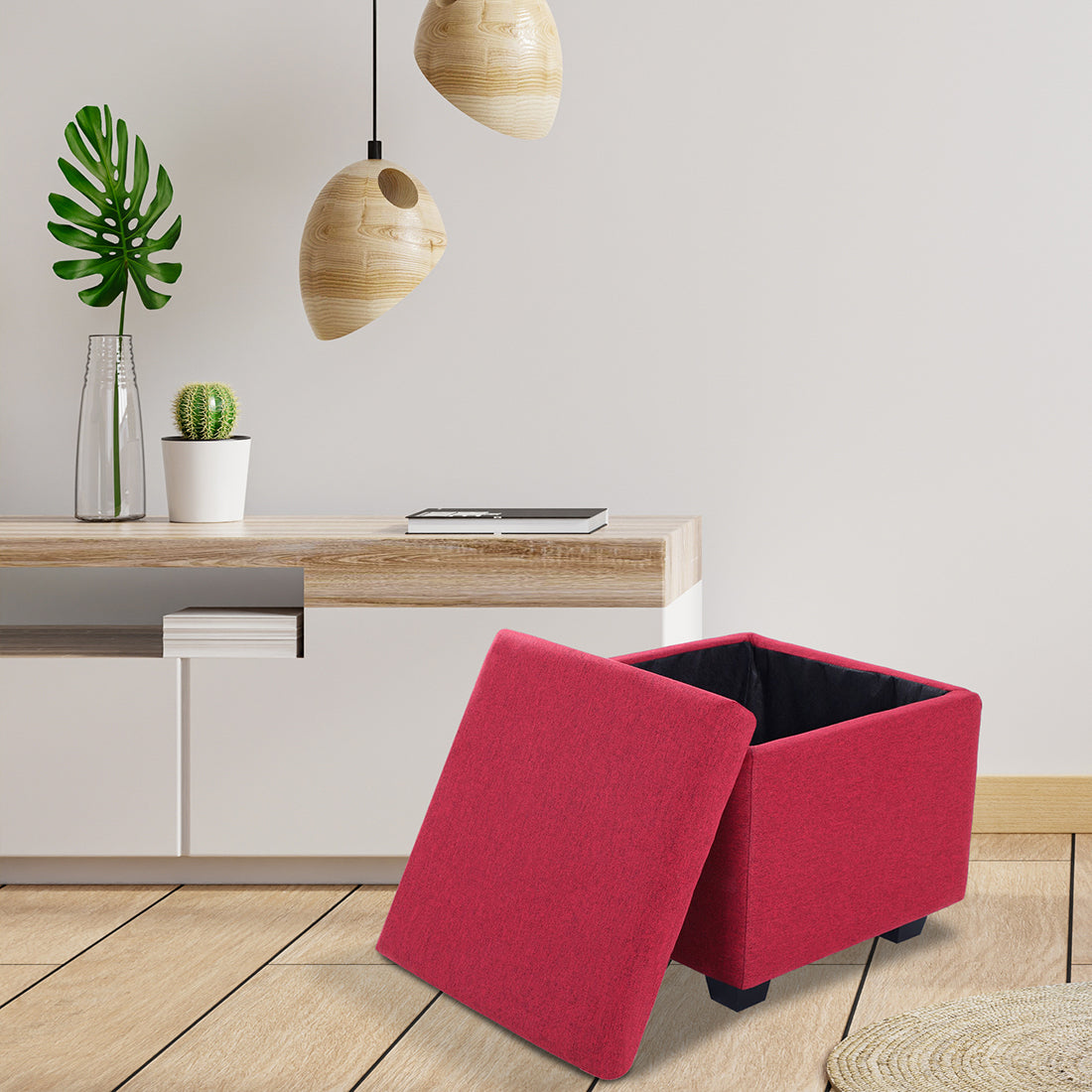Square Stoage Ottoman With Storage Pink