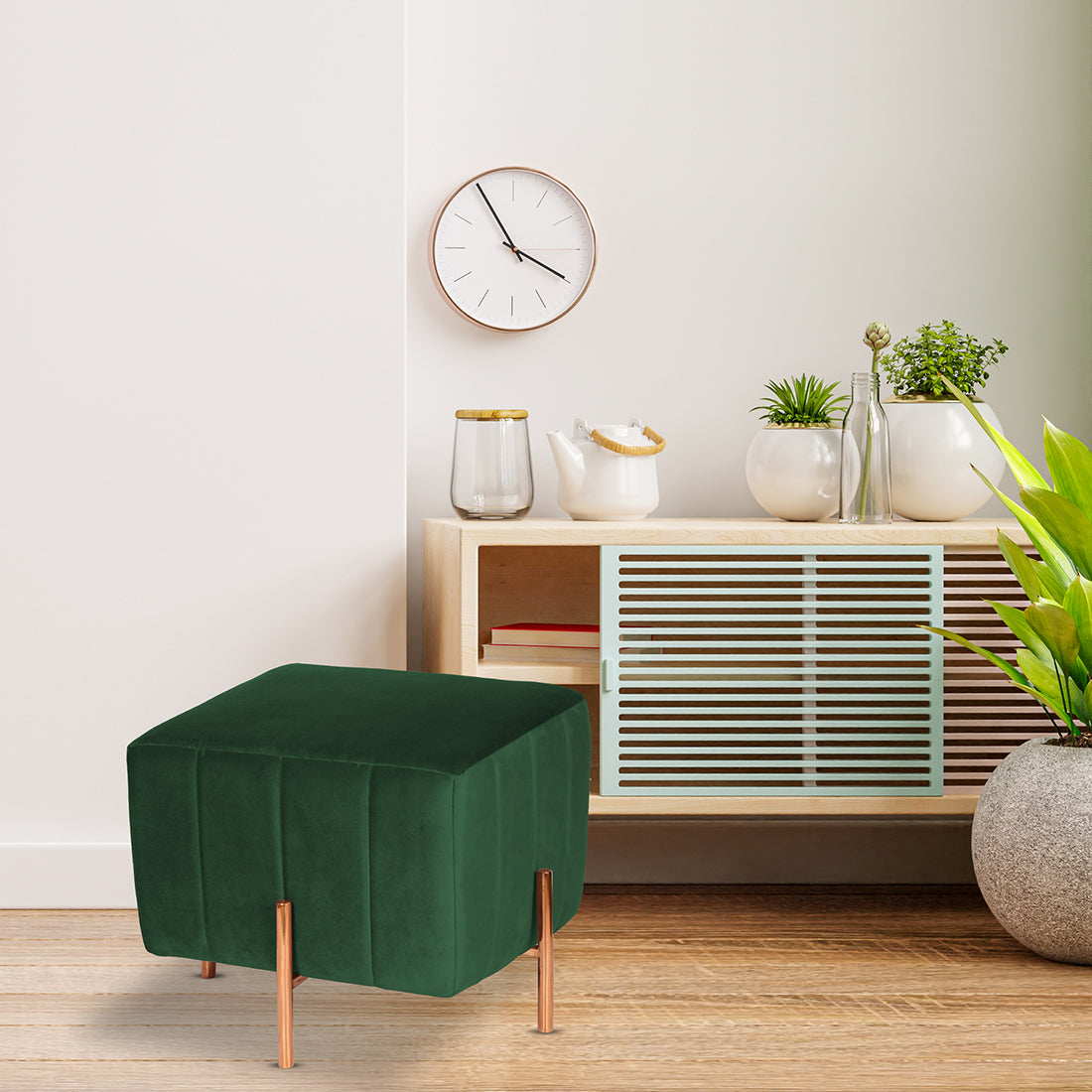 Square Rose Gold Ottoman Stainless Steel In Green