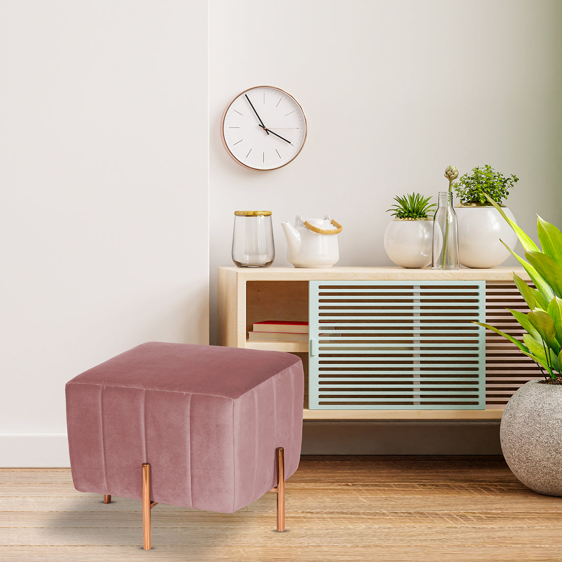 Square Rose Gold Ottoman Stainless Steel In Pink