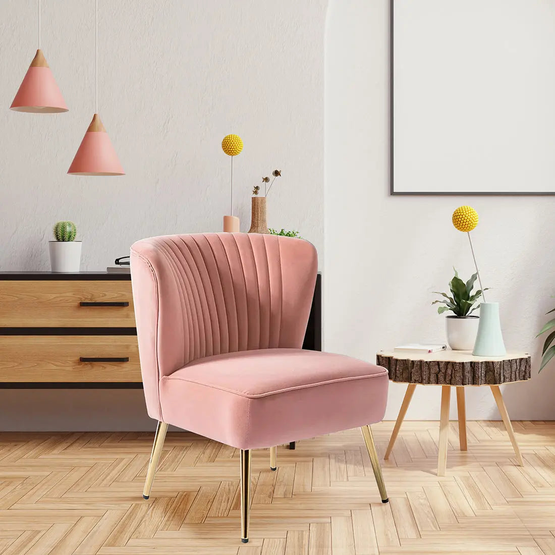Luna Tufted Accent Chair – Pink
