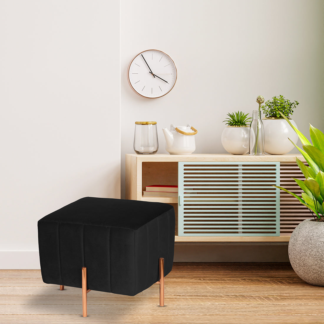 Square Rose Gold Ottoman Stainless Steel Black