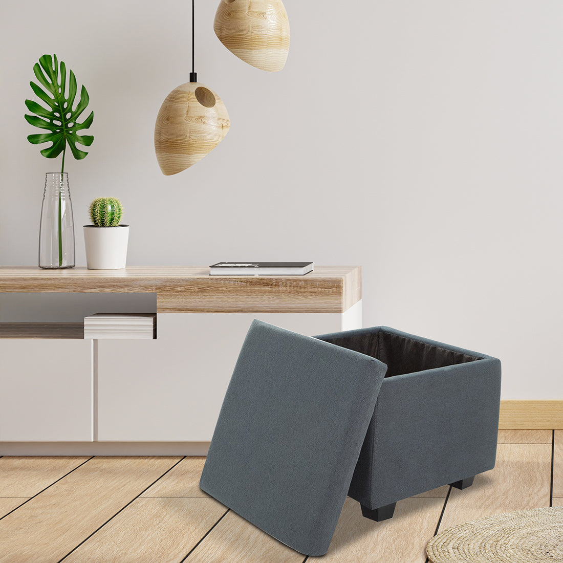 Square Stoage Ottoman With Storage Grey