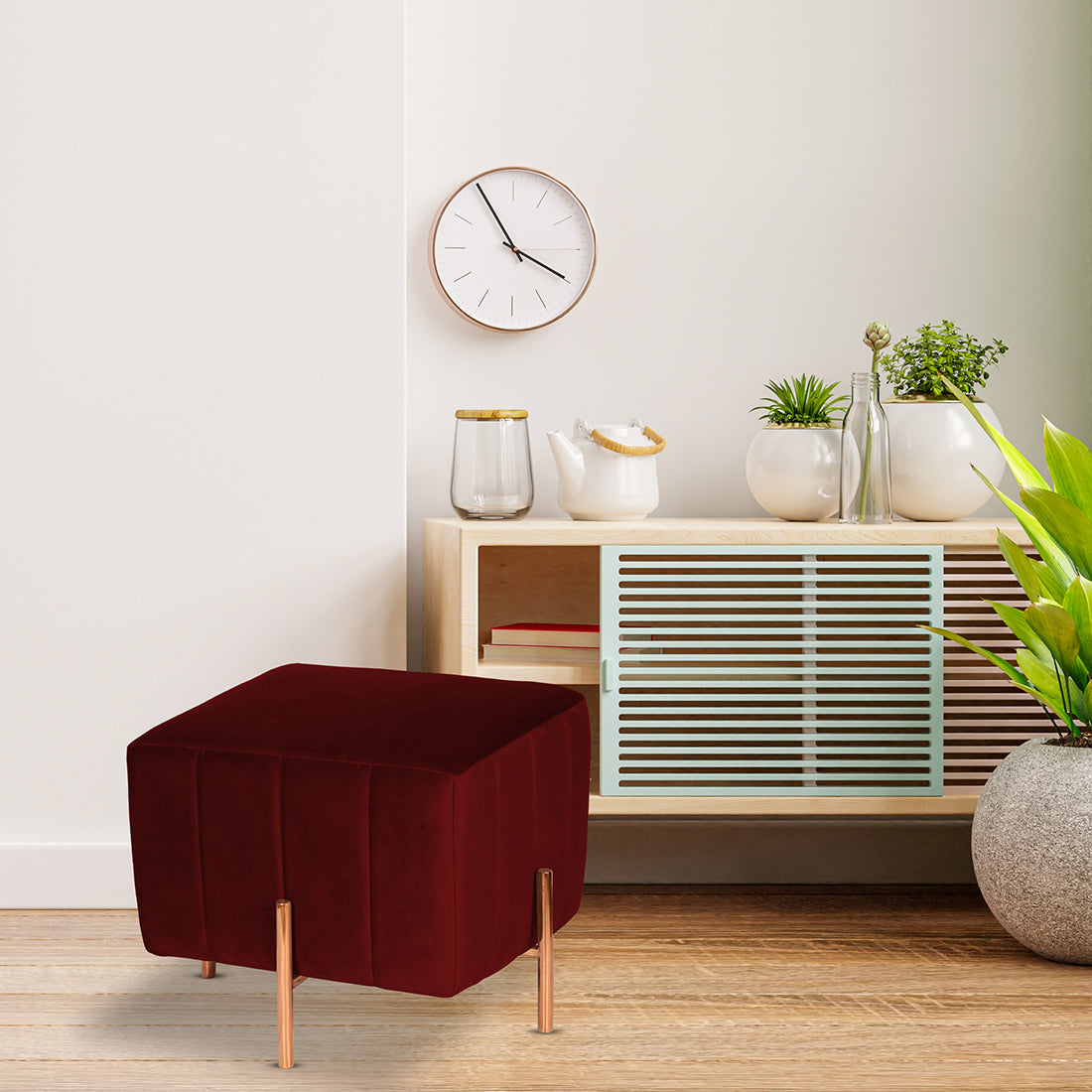 Square Rose Gold Ottoman Stainless Steel In Mehroon