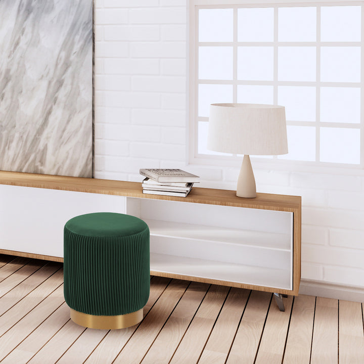 Round Velvet Gold Ottaman/Poufee In Green