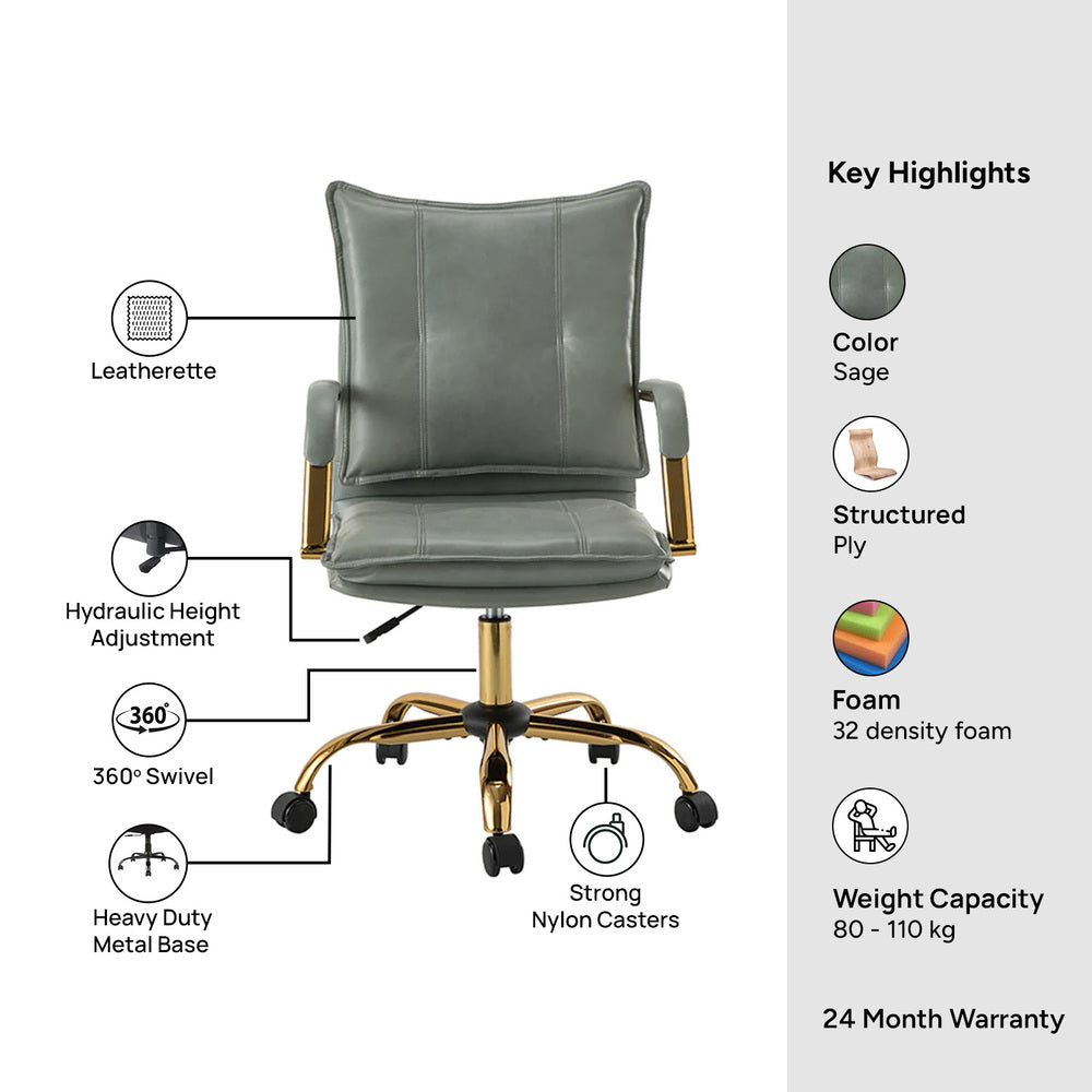 Marlon Task Chair Sage | Executive Office Chair Sage