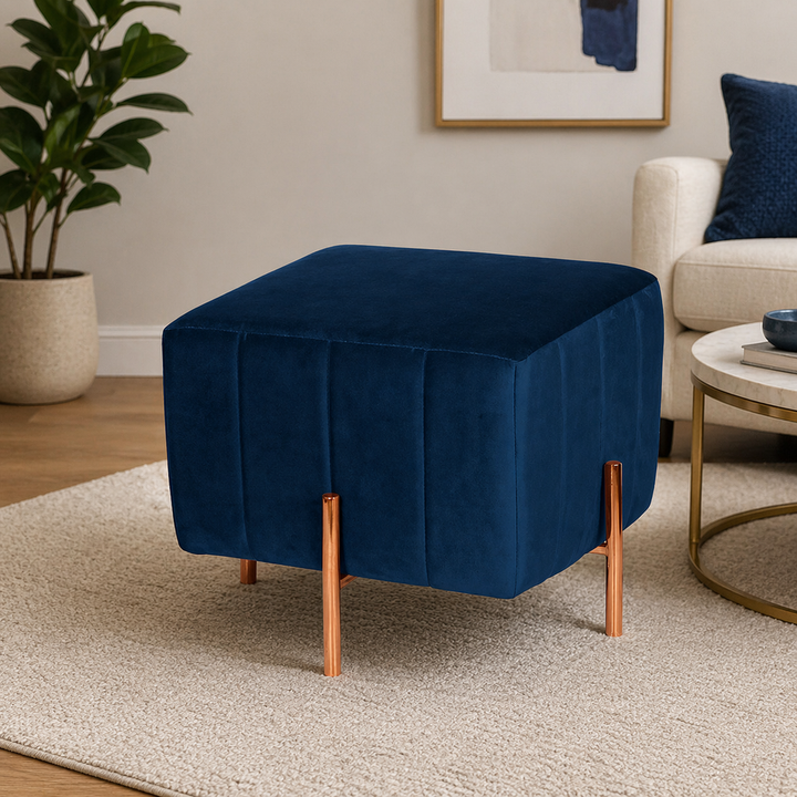 Doe Buck Adirondack Ottoman|Blue With Rose Gold Leg