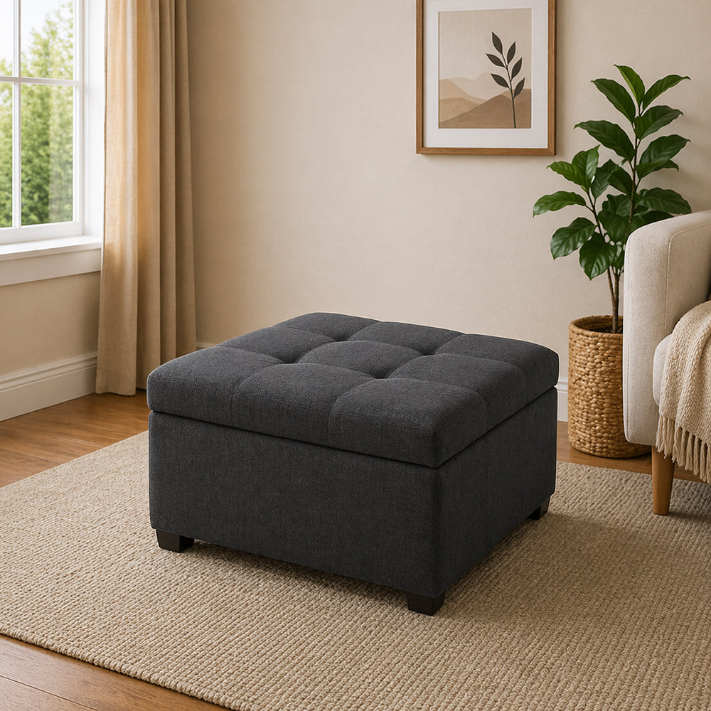 Modern Tufted Storage Ottoman Bench Grey