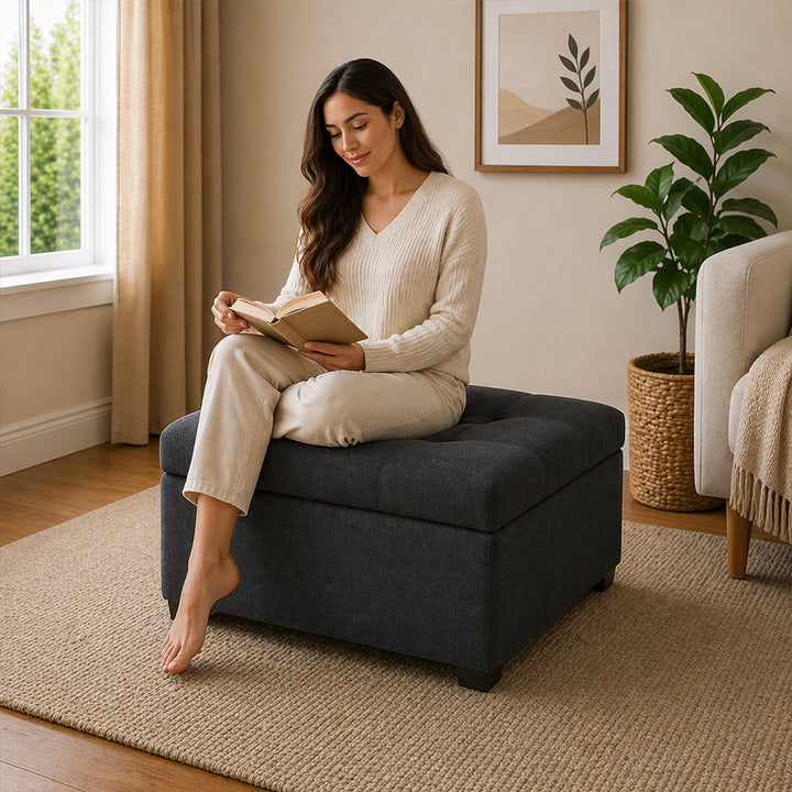 Doe Buck Modern Storage Ottoman Bench|Grey