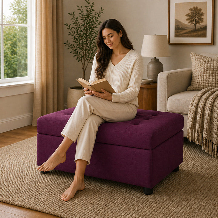 Doe Buck Modern Storage Ottoman Bench|Purple