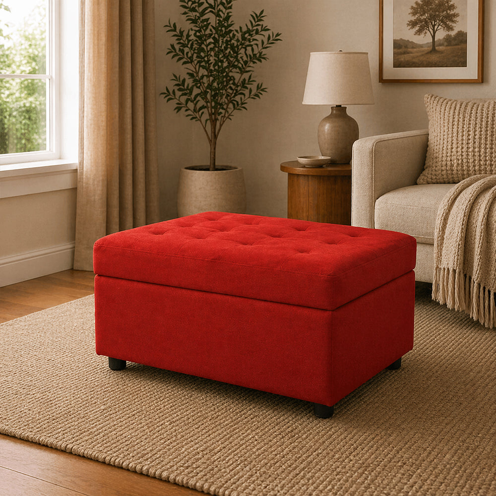 Modern Tufted Storage Ottoman Bench Red