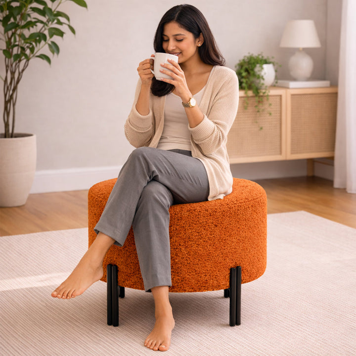 Doe Buck Premium Ottoman|Orange With Black Legs