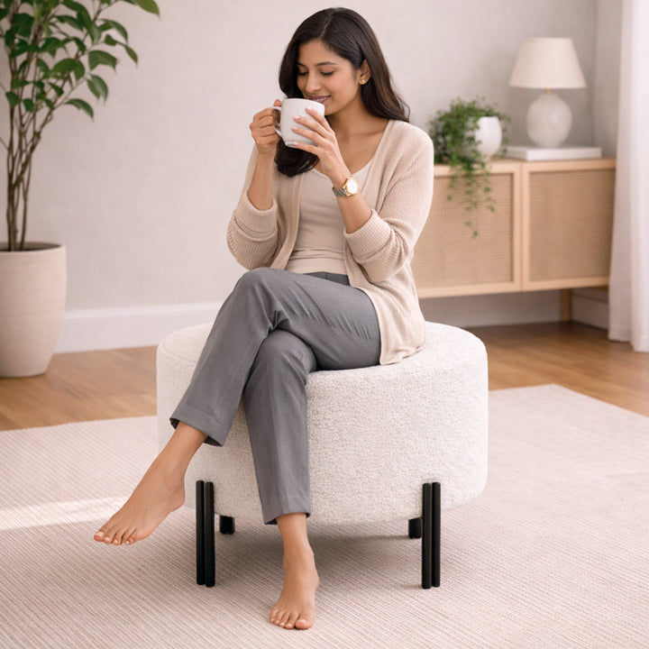 Doe Buck Premium Ottoman|White With Black Legs