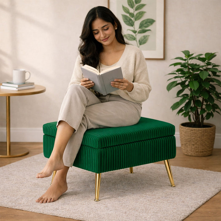 Doe Buck Ribbed Ottoman|Green