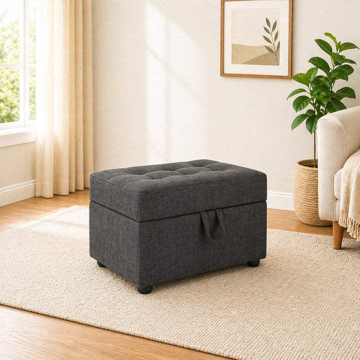 Doe Buck Tufted Storage Ottoman Bench|Grey