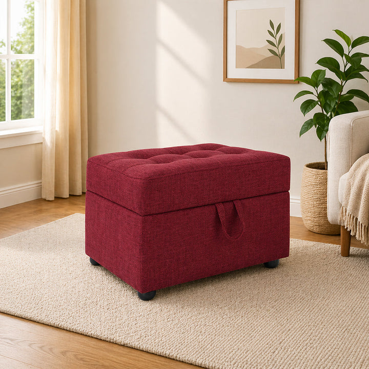 Doe Buck Tufted Storage Ottoman Bench|Maroon