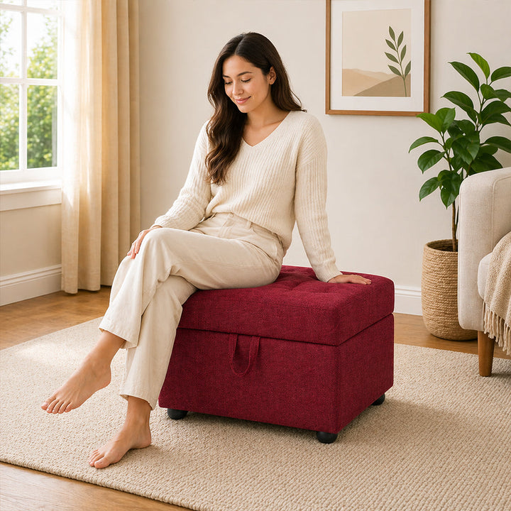 Doe Buck Tufted Storage Ottoman Bench|Maroon