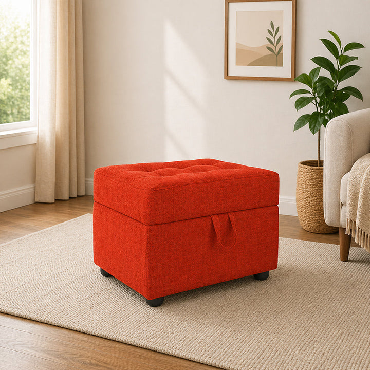 Doe Buck Tufted Storage Ottoman Bench|Orange