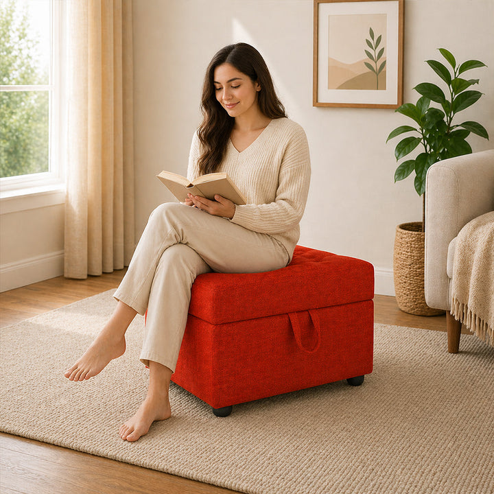 Doe Buck Tufted Storage Ottoman Bench|Orange