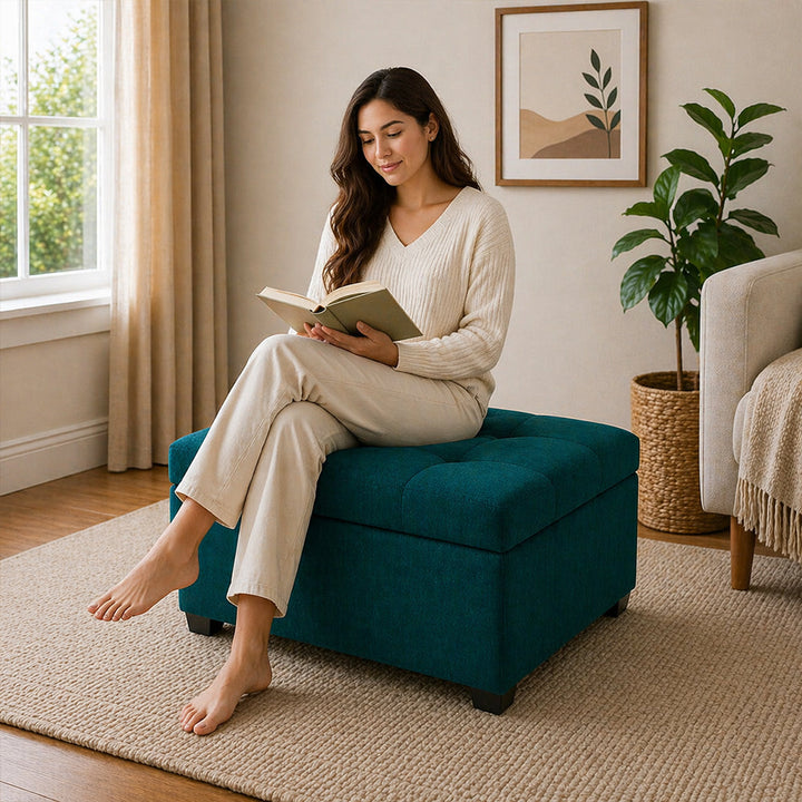 Doe Buck Storage Ottoman Bench|Teal