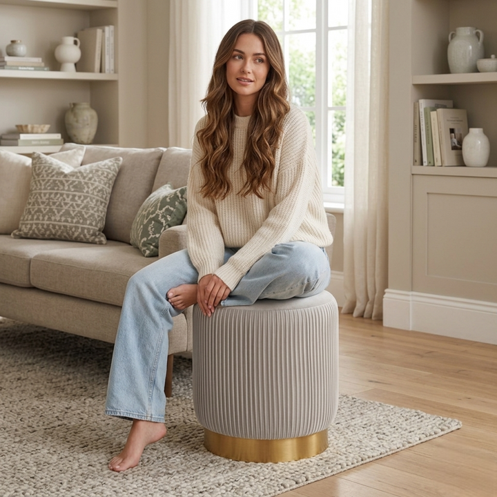 Doe Buck Damato Ottoman|Light Grey