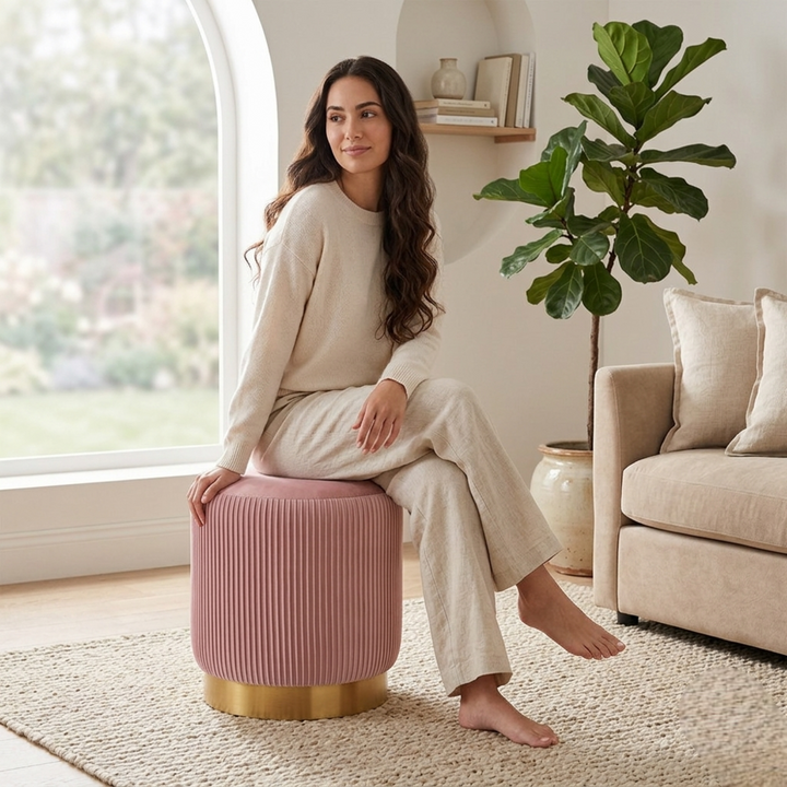 Doe Buck Damato Ottoman|Pink