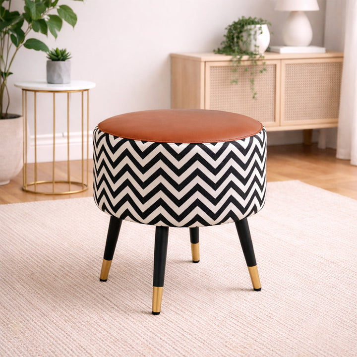 Doe Buck Zig Zag Ottoman|Black, White And Brown