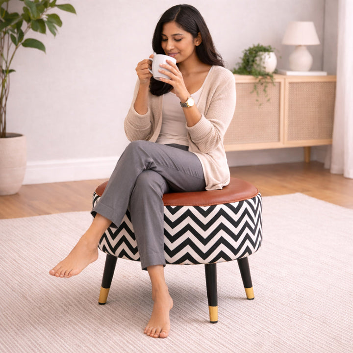 Doe Buck Zig Zag Ottoman|Black, White And Brown