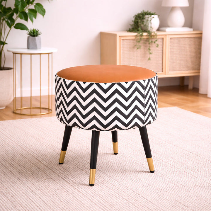 Doe Buck Zig Zag Tan Ottoman|Tan, Black And White