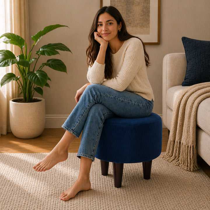 Doe Buck Round Ottoman|Blue
