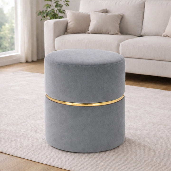 Doe Buck Gracy Ottoman|Grey And Gold Band