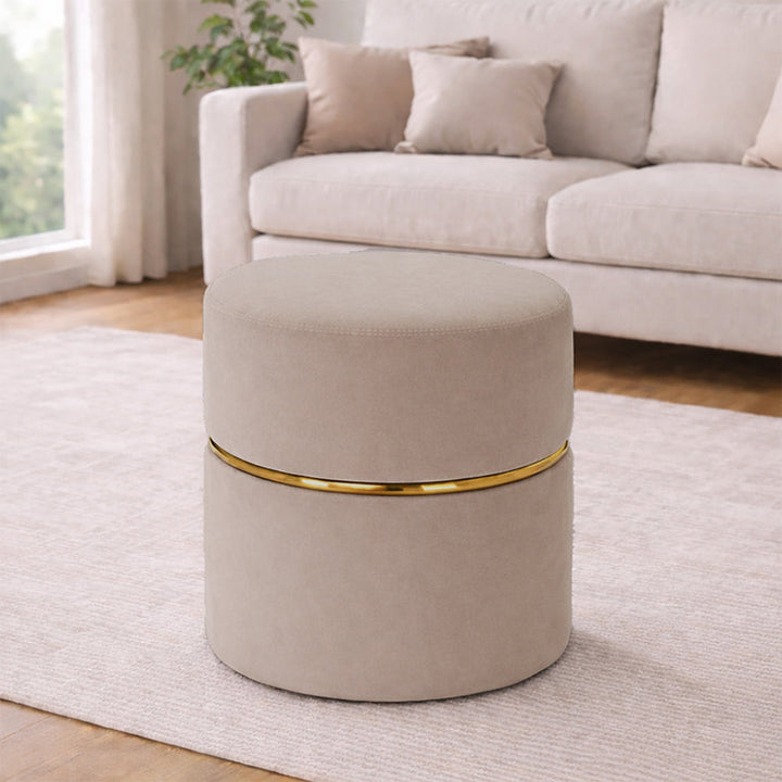 Doe Buck Gracy Ottoman|Beige And Gold Band