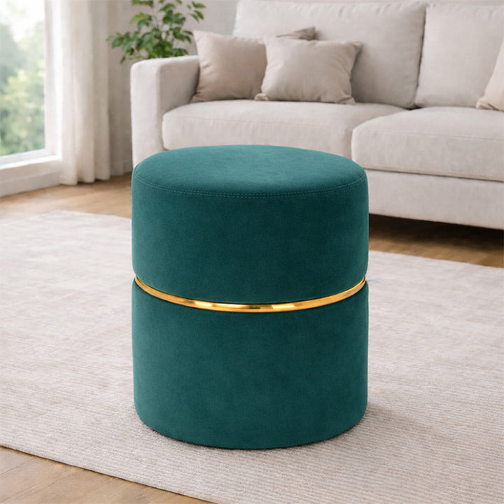 Doe Buck Gracy Ottoman|Teal And Gold Band