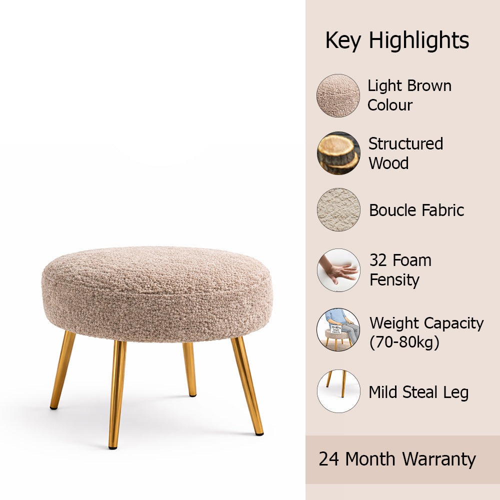 Luna Bouclé Beige Ottoman - Gold Legs