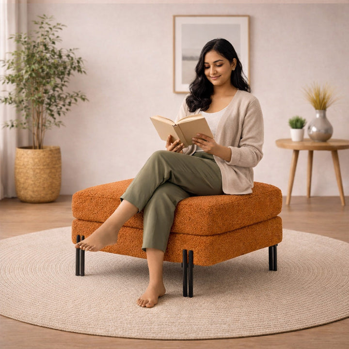 Doe Buck Luxe Ottoman With Black Legs|Rust