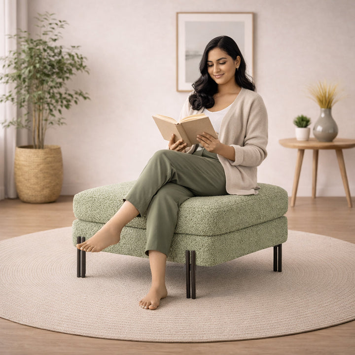 Doe Buck Luxe Ottoman With Black Legs|Sage