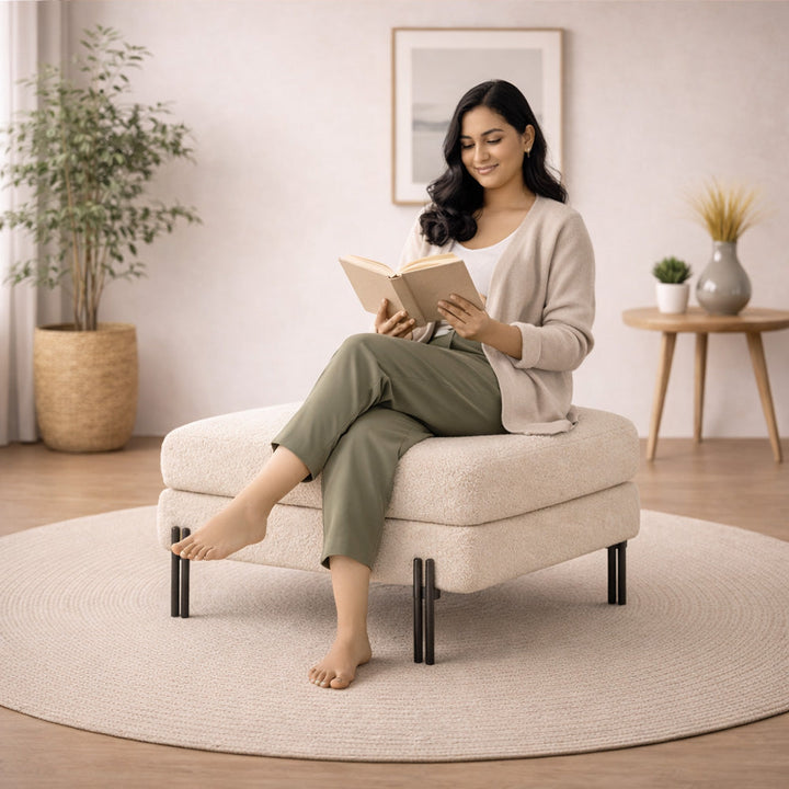 Doe Buck Luxe Ottoman With Black legs|White
