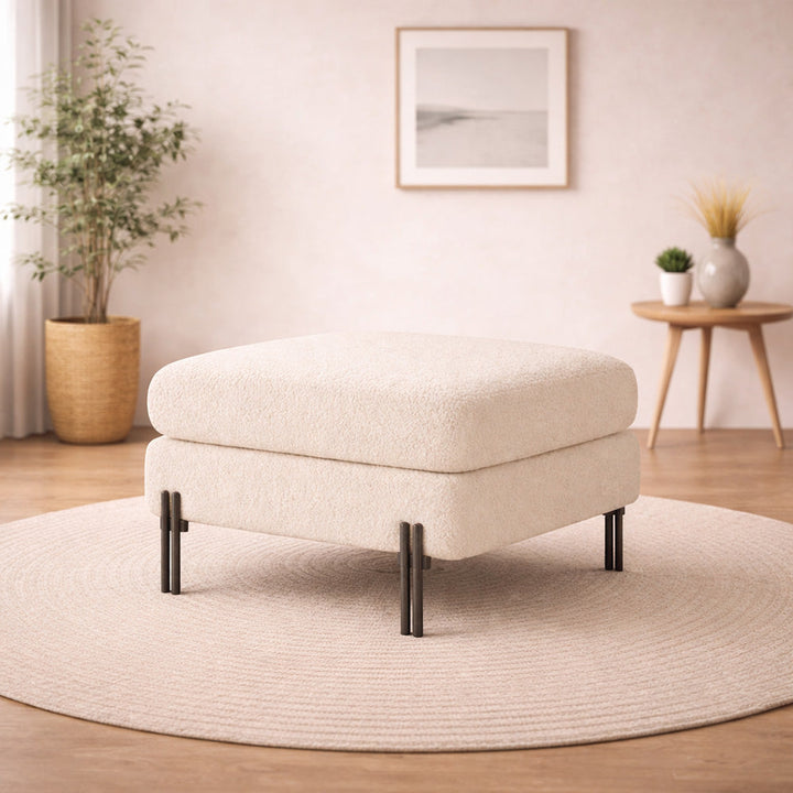 Doe Buck Luxe Ottoman With Black legs|White