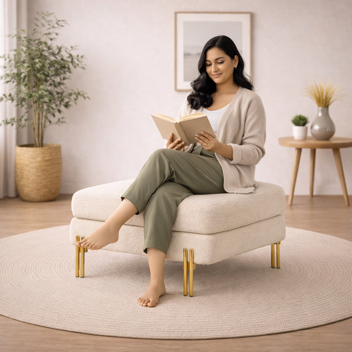 Doe Buck Luxe Ottoman|White