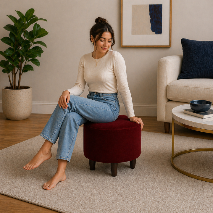 Doe Buck Round Ottoman|Maroon