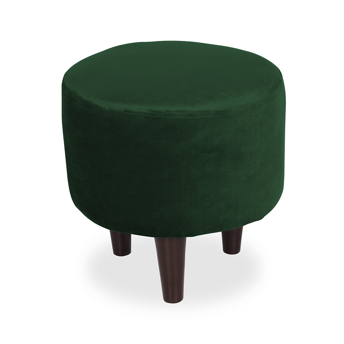 Round Velvet Ottoman With Wooden Leg In Green