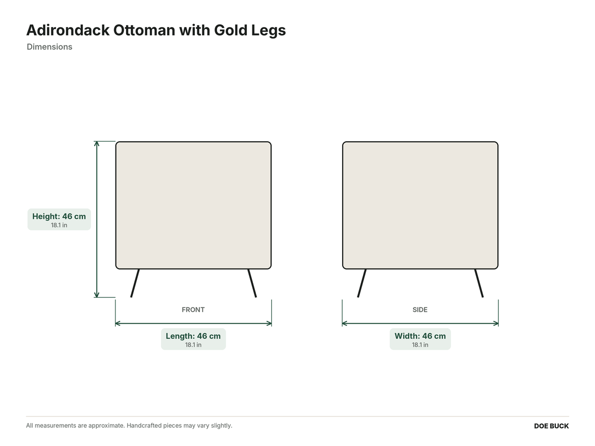 Adirondack Ottoman with Gold Legs dimensions