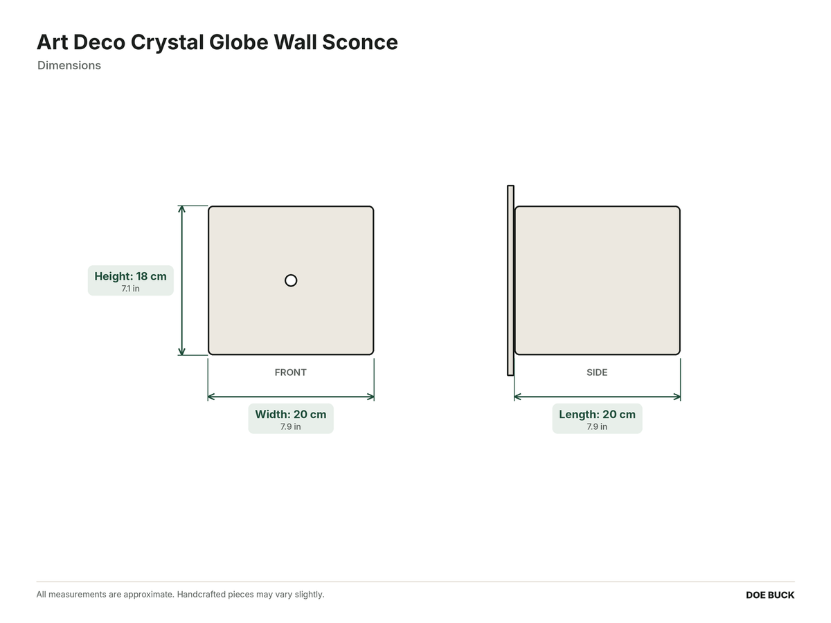Art Deco Crystal Globe Wall Sconce dimensions