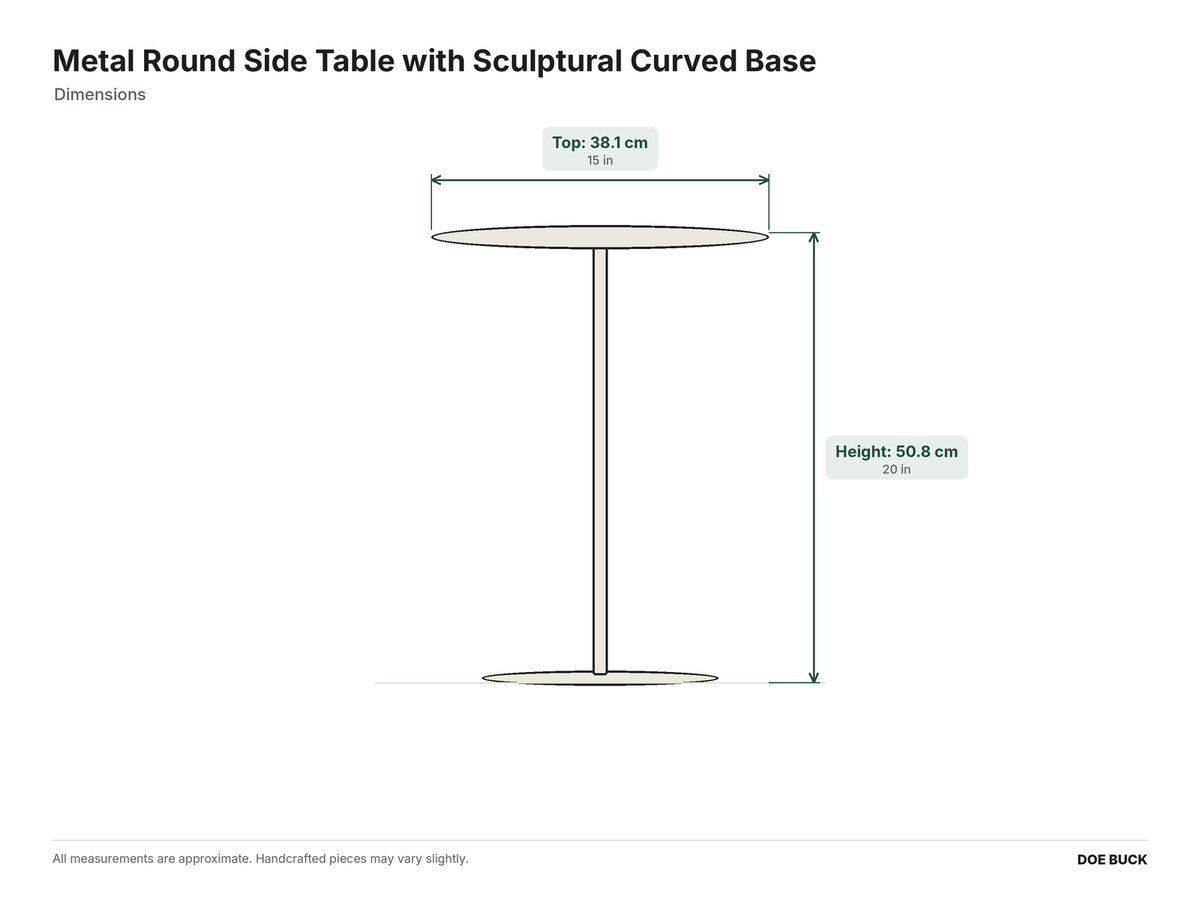 Metal Round Side Table with Sculptural Curved Base dimensions