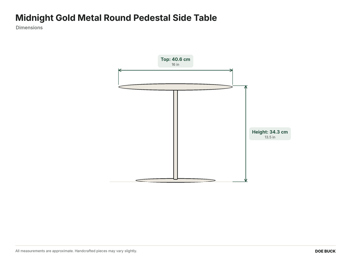 Midnight Gold Metal Round Pedestal Side Table dimensions