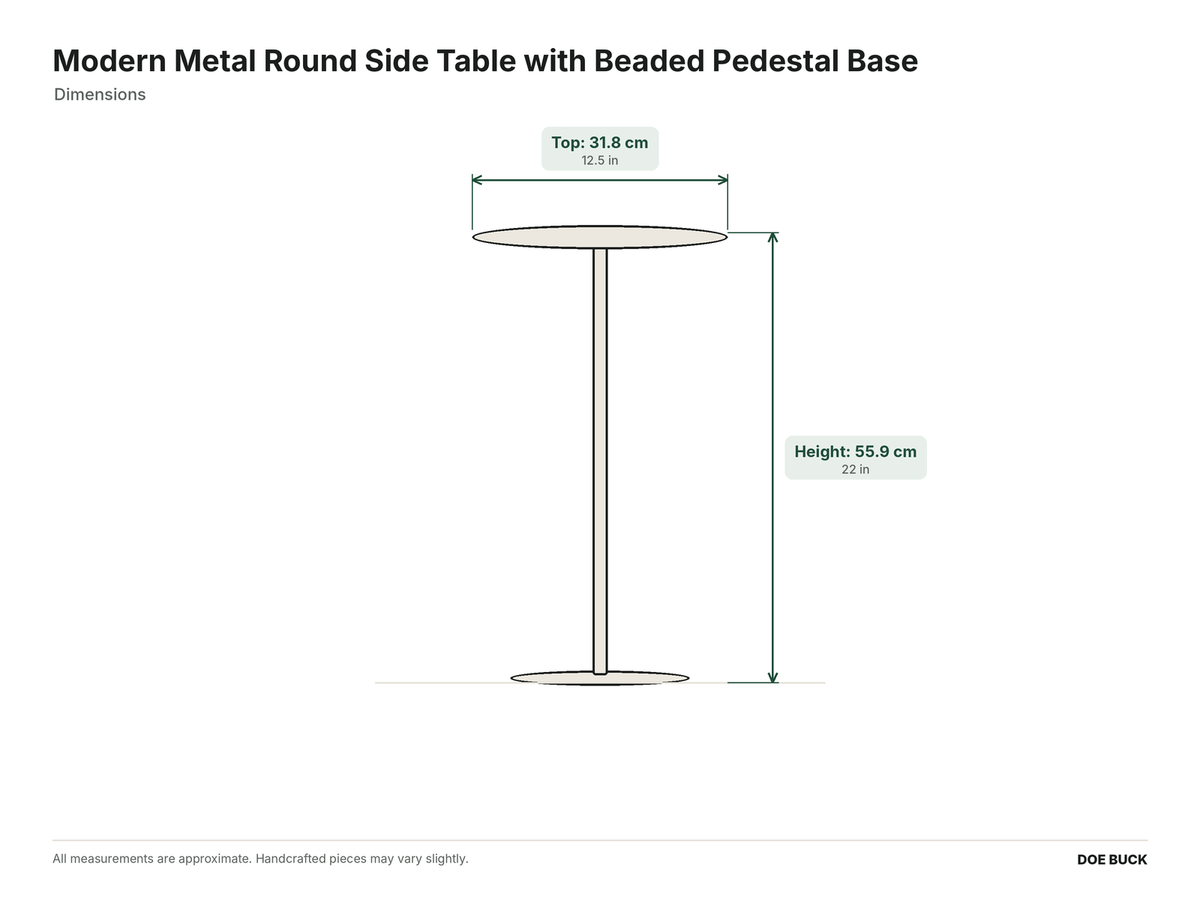 Modern Metal Round Side Table with Beaded Pedestal Base dimensions