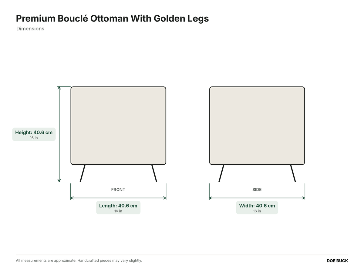 Premium Bouclé Ottoman With Golden Legs dimensions