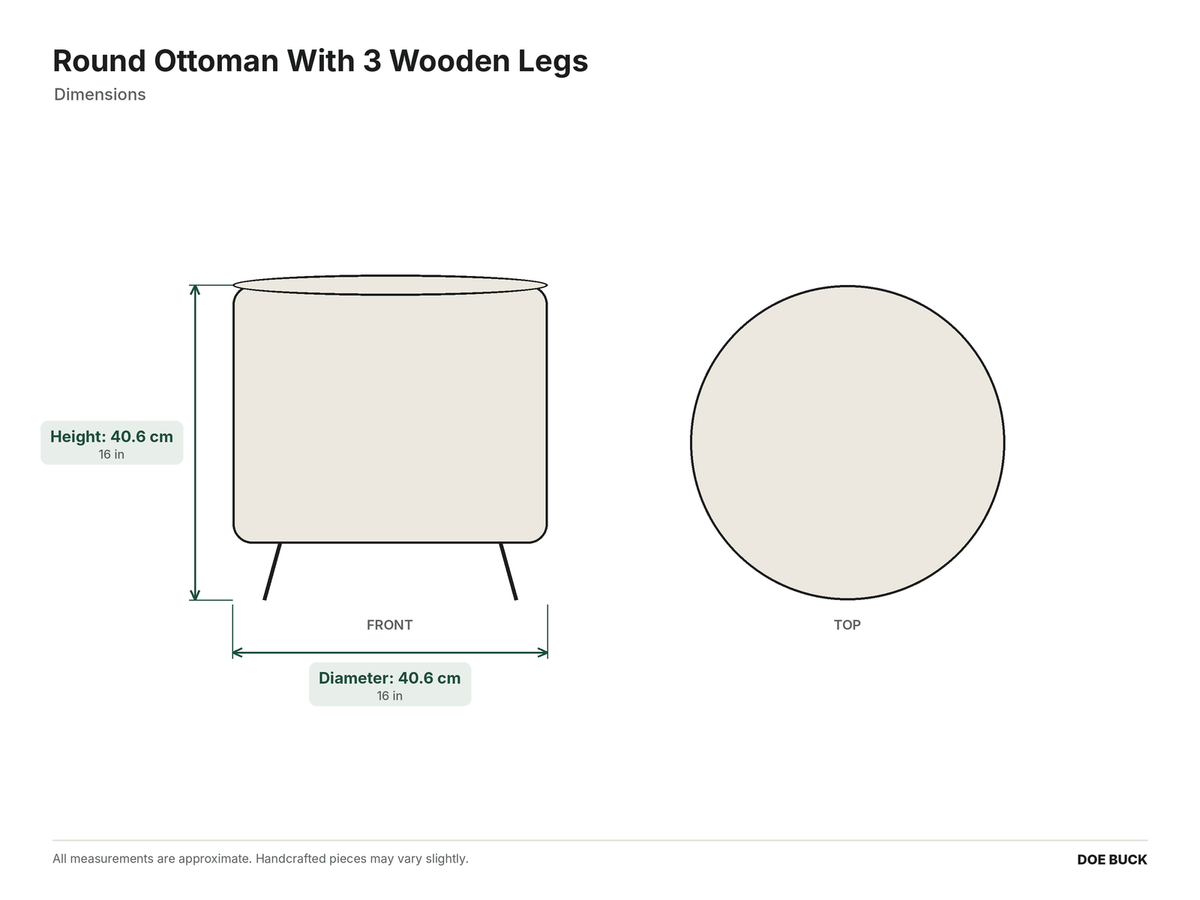 Round Ottoman With 3 Wooden Legs dimensions