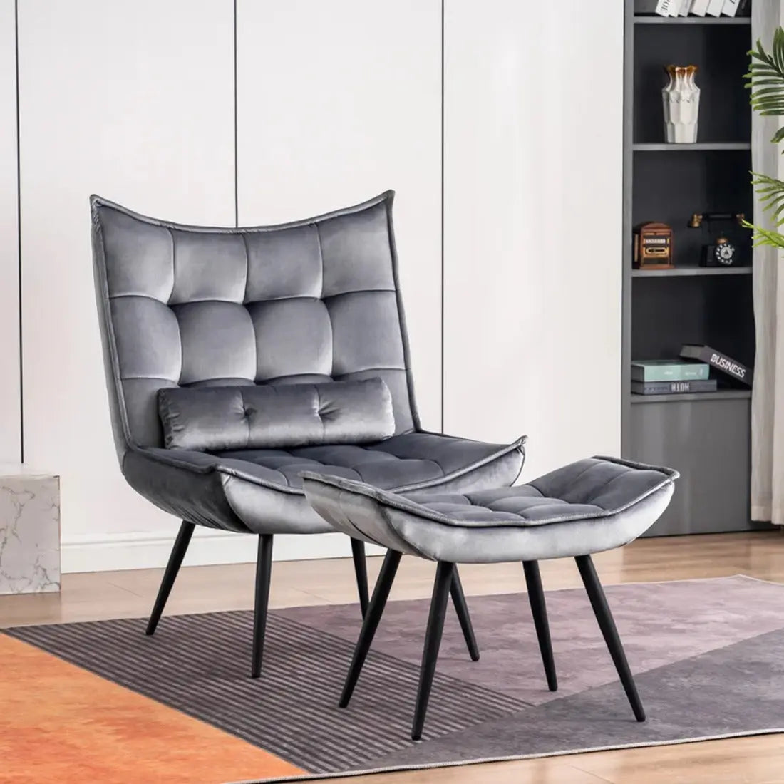 Elroy Accent Chair with Ottoman – Grey