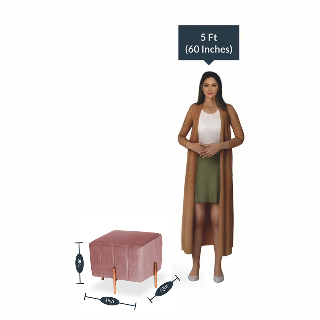 Square Rose Gold Ottoman Stainless Steel In Pink